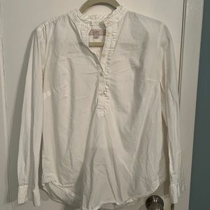 Loft ruffled neck white blouse